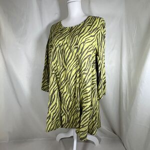 Match Point 100% Linen Zebra Print Tunic Top Large Lime Green Lagenlook USA